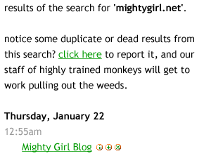 Screen shot showing a search results page on blo.gs