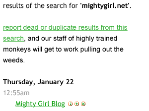 Screen shot showing an altered search results page on blo.gs