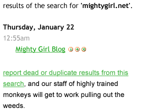 Screen shot showing an altered search results page on blo.gs