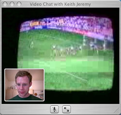 Screen shot from the iSight showing the football match in progress