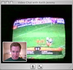 Screen shot from the iSight showing the football match in progress