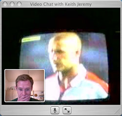 Screen shot from the iSight showing the football match in progress