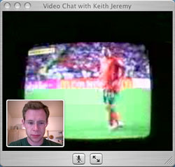 Screen shot from the iSight showing the football match in progress