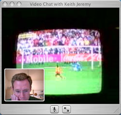 Screen shot from the iSight showing the football match in progress