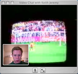 Screen shot from the iSight showing the football match in progress