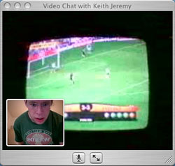 Screen shot from the iSight showing the football match in progress