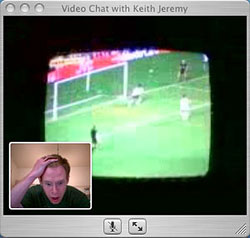 Screen shot from the iSight showing the football match in progress