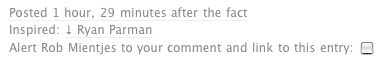 A screen shot showing a comment’s post time