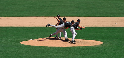 A montage of a baseball pitcher, playing at SBC Park, home of the San Francisco Giants